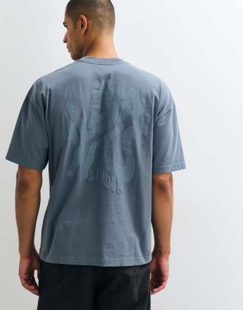 AllSaints Orlando short sleeve graphic logo t-shirt with back print in light blue - view 1