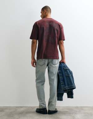 AllSaints Orlando short sleeve graphic logo t-shirt with back print in red