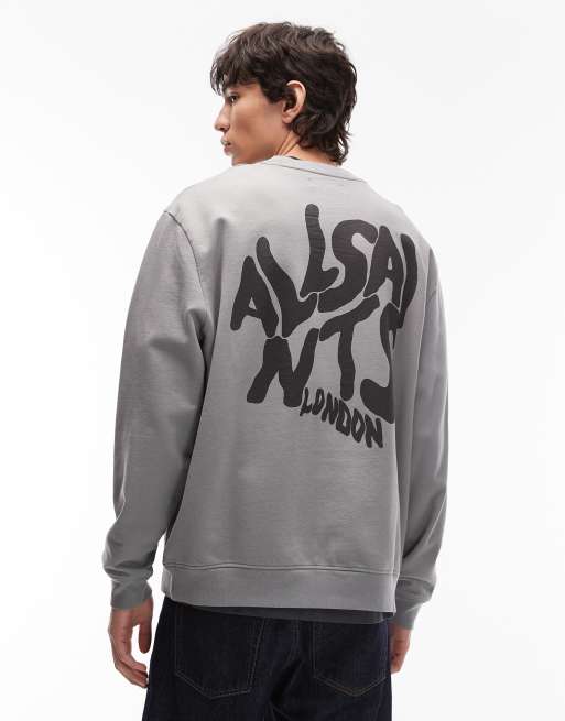 AllSaints - Orlando - Sweat ras de cou avec imprimé au dos - Gris foncé/noir