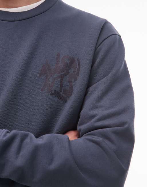 AllSaints - Orlando - Sweatshirt met ronde hals in blauw met wassing, 5 van 5