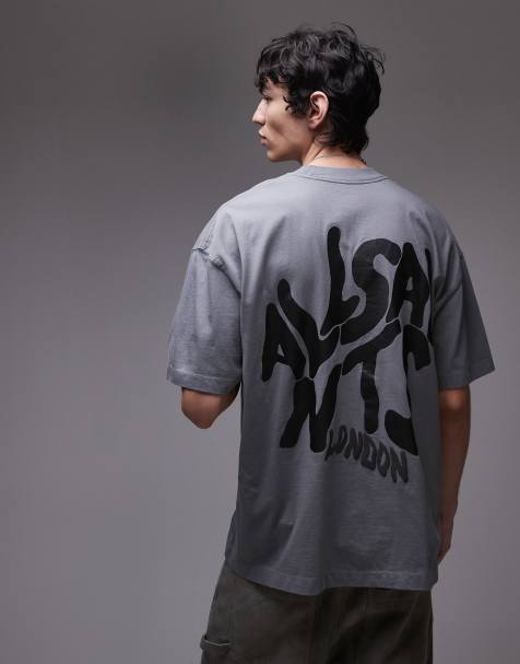 AllSaints - Orlando - T-shirt color grigio metallizzato con stampa sul retro - view 1
