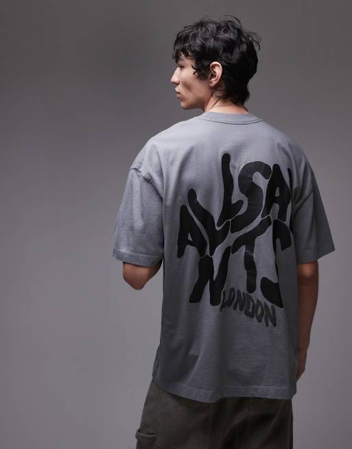 AllSaints - Orlando - T-shirt color grigio metallizzato con stampa sul retro