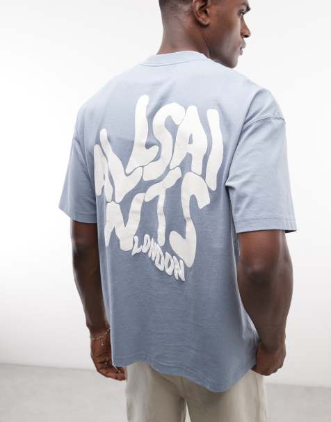 AllSaints – Orlando – T-Shirt in Dunkelblau mit Logo und Rückenprint - view 1