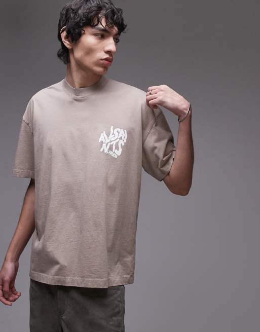 AllSaints – Orlando – T-Shirt in Stein-Taupe mit Rückenprint, 3 von 4