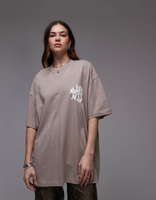 AllSaints – Orlando – T-Shirt in Stein-Taupe mit Rückenprint, 3 von 4