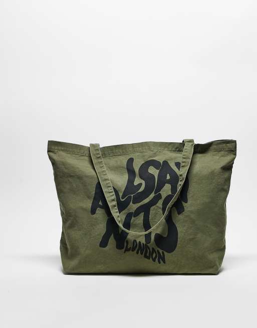 AllSaints – Orlando – Tragetasche in Khaki mit Logo