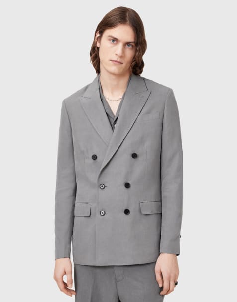 Allsaints Orpheus double breasted tailored blazer in light grey - view 1