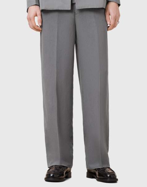 Allsaints Orpheus tailored straight leg pants in light grey - view 1