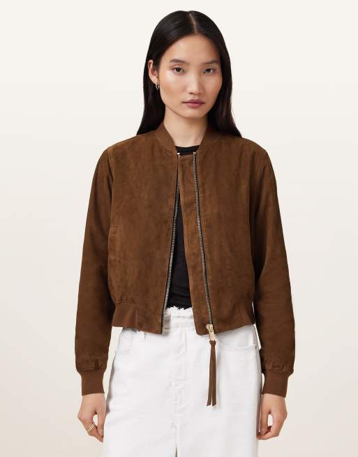 AllSaints - Orten - Bomber en daim - Marron cognac