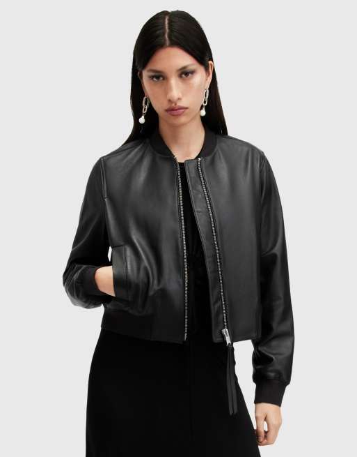 AllSaints Orten leather bomber jacket in black, 3 of 4
