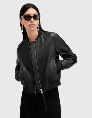 AllSaints - Orten - Schwarze Bomberjacke aus Leder