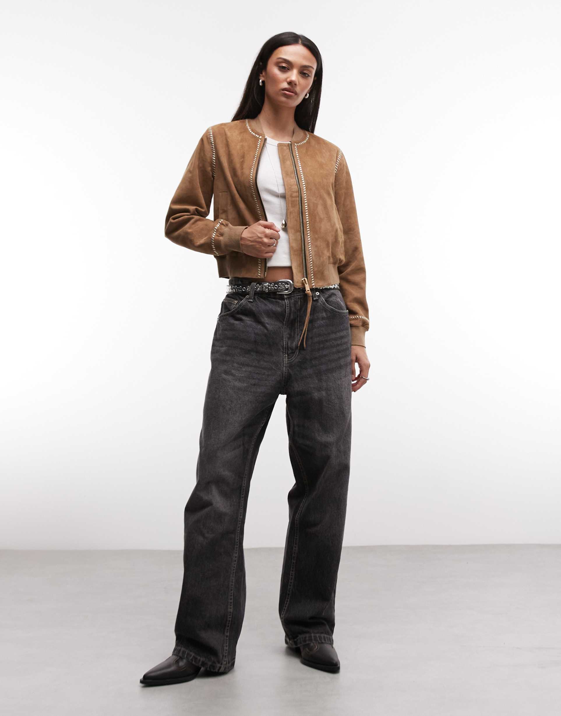 allsaints orten whip suede bomber jacket in light brown