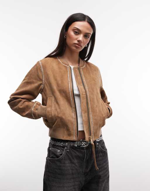 AllSaints Orten Whip suede bomber jacket in light brown, 2 of 4