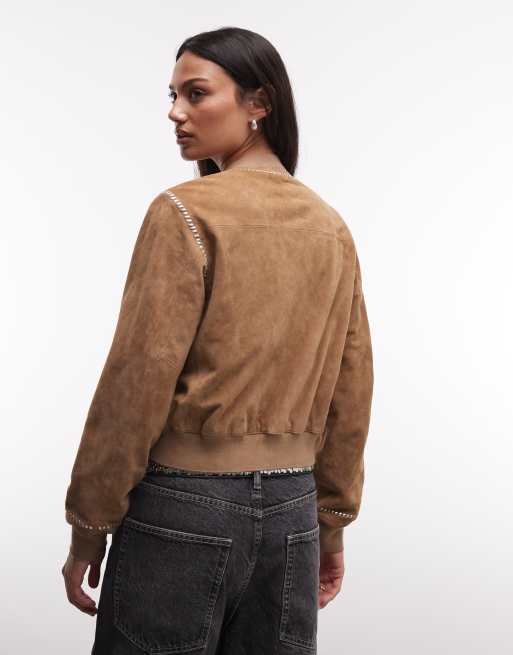 AllSaints - Orten Whip - Suède bomberjack in lichtbruin, 4 van 4
