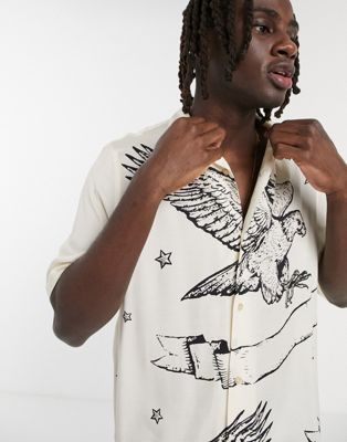 AllSaints otis eagle tattoo short sleeve print shirt in white