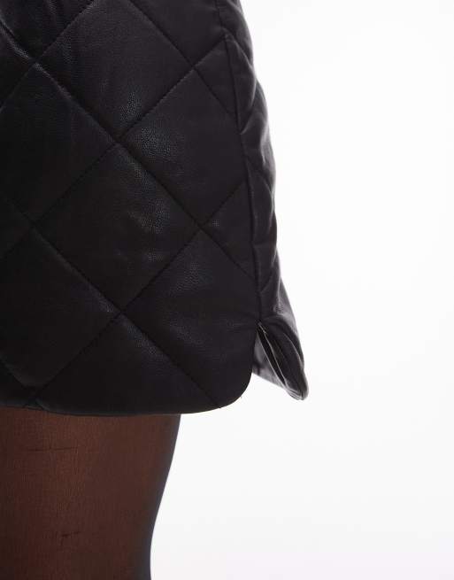 AllSaints Ottie leather quilt mini skirt in black ASOS