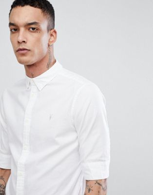 AllSaints - Overhemd met korte mouwen en logo in wit