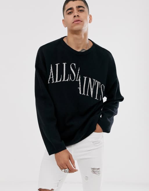 AllSaints oversized split logo jumper in black | ASOS