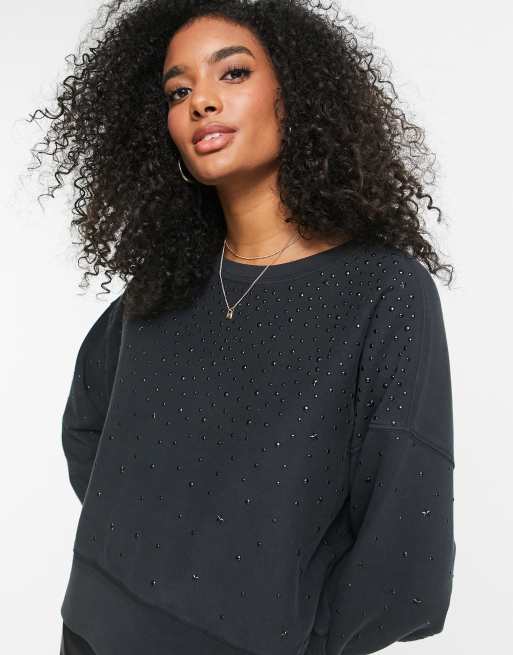 AllSaints - Oversized vintage-sort sweatshirt i firkantet snit med nitter