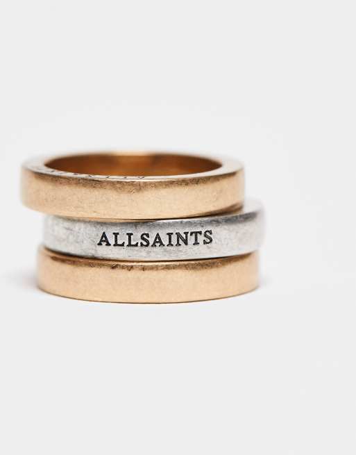 AllSaints - Pakke med 3 guldfarvede/sølvfarvede båndringe i forskellige nuancer