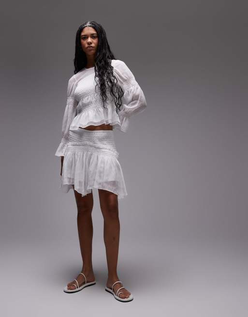 AllSaints Pamela mesh long sleeve ruffle top in snow white - WHITE, 2 of 4