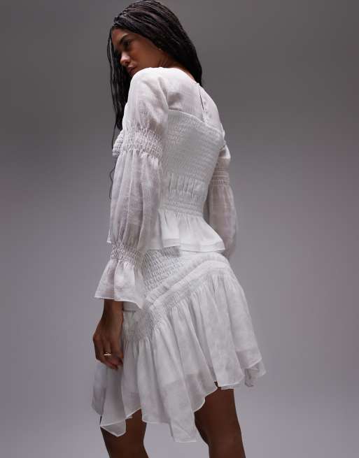 AllSaints Pamela mesh long sleeve ruffle top in snow white - WHITE, 4 of 4