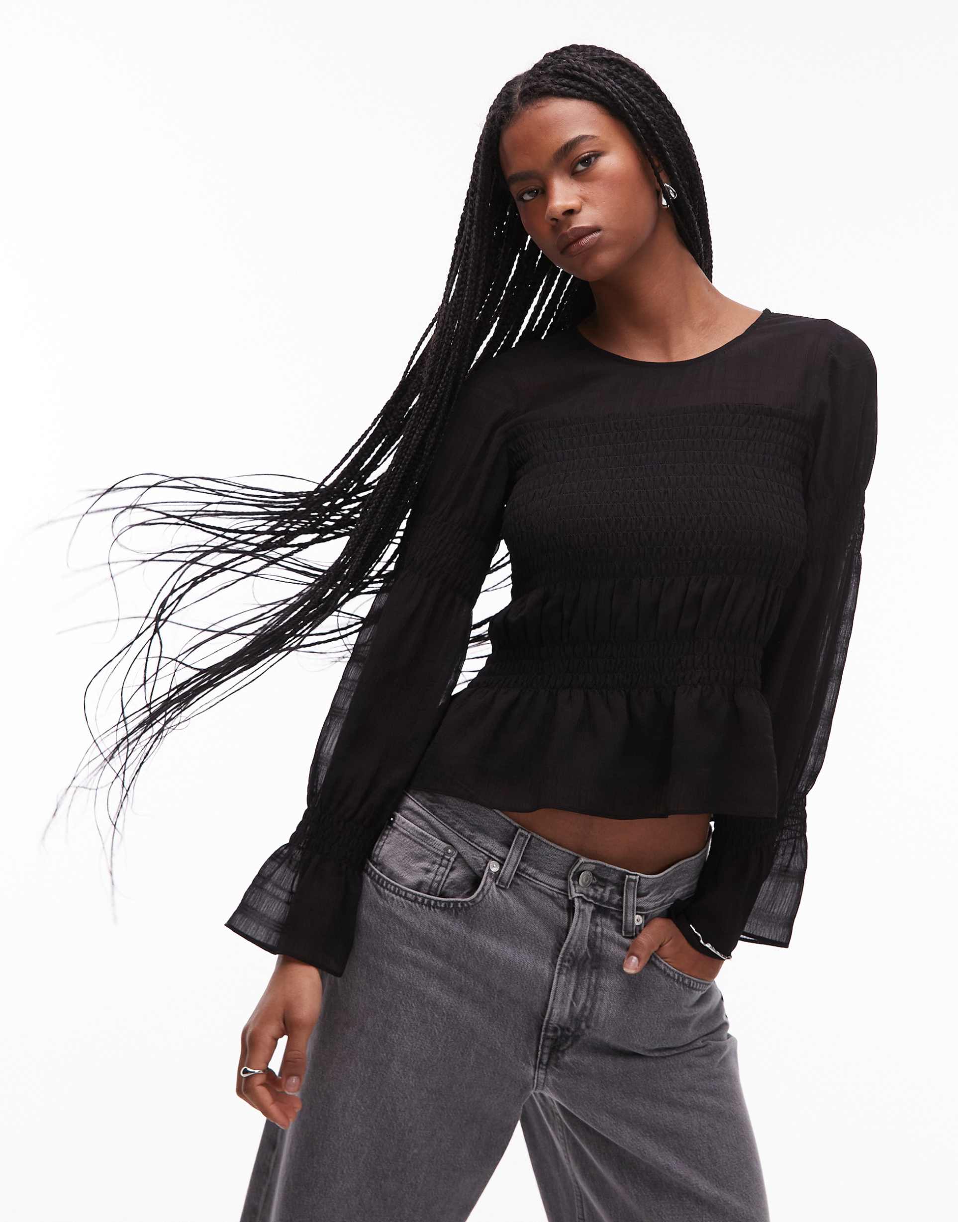 allsaints pamela top in black