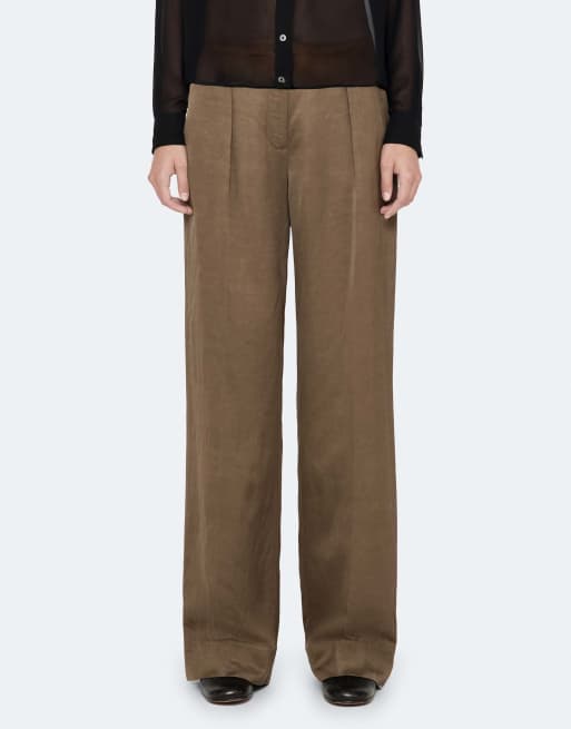 AllSaints - Pantalones satinados Leonie en verde caqui, 4 de 6