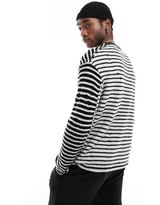 All saints black and white striped jumper hotsell