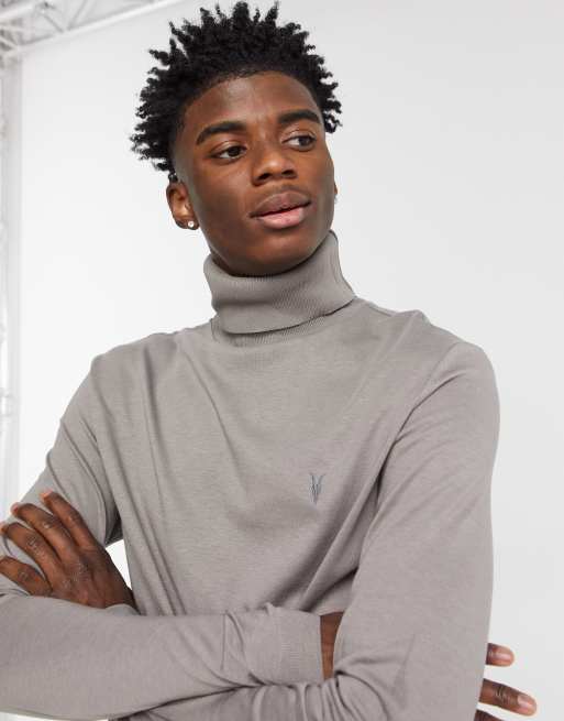 AllSaints Parlour roll neck top in gray | ASOS