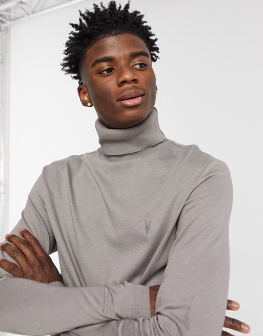 AllSaints parlour roll neck top in grey