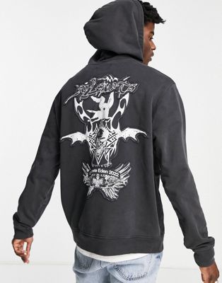 AllSaints patched overhead hoodie in black  - ASOS Price Checker
