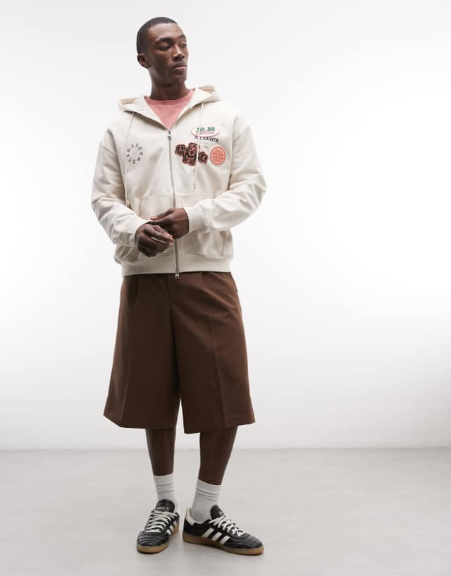 AllSaints Patcher patcher zip through embroidered logo hoodie in