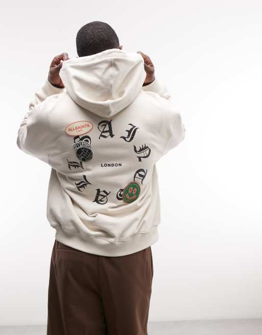 AllSaints - Patcher - Sudadera blanco hueso con capucha, cremallera y logo bordado, 5 de 5