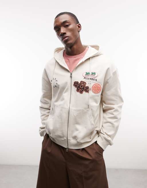 AllSaints - Patcher - Sweat à capuche zippé avec logo brodé - Blanc cassé, 3 de 5