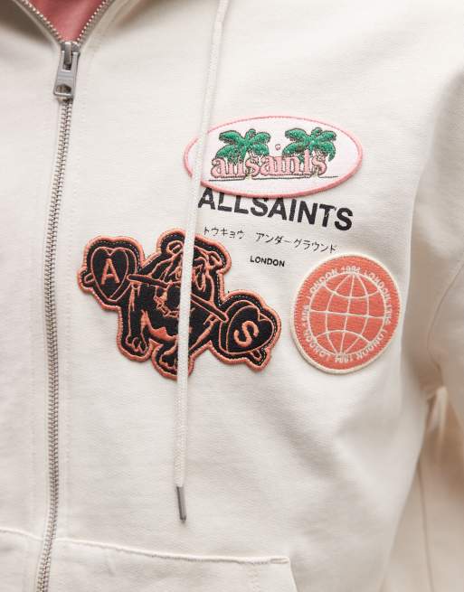 AllSaints - Patcher - Sweat à capuche zippé avec logo brodé - Blanc cassé, 4 de 5