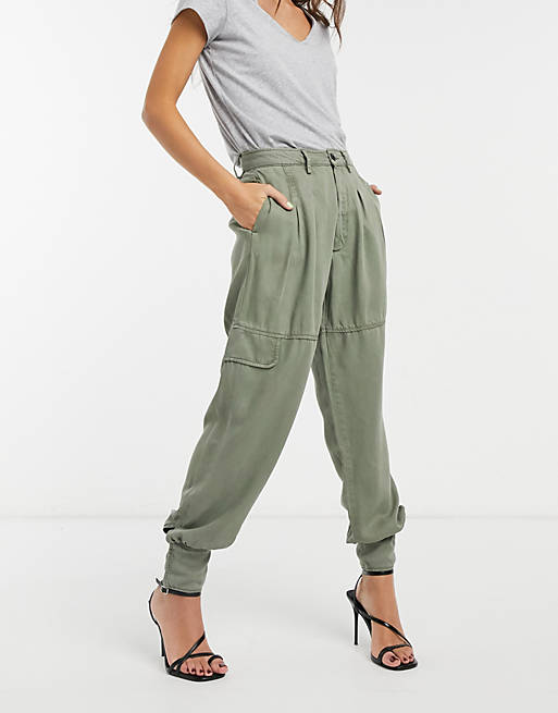 AllSaints Paxton utility trousers in green | ASOS