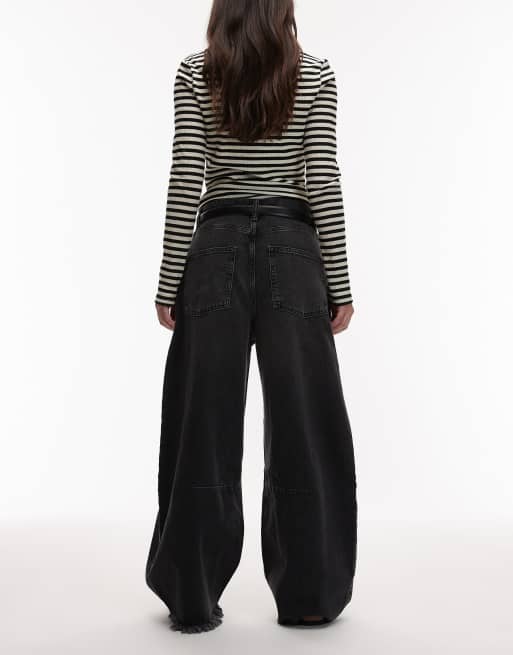 AllSaints payton cropped barrel leg denim jeans in washed black, 2 of 5