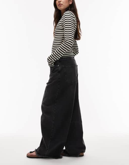 AllSaints payton cropped barrel leg denim jeans in washed black, 3 of 5
