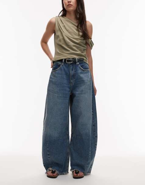 AllSaints payton cropped barrel leg denim jeans in vintage indigo