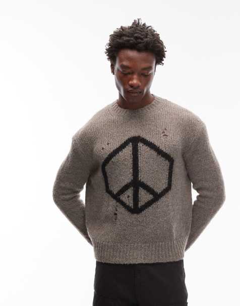 Allsaints Peace knitted jumper in khaki - GREY