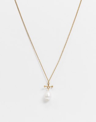 gold allsaints asos pearl drop necklace