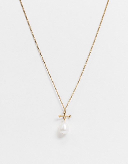 AllSaints pearl drop necklace in gold