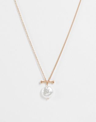 AllSaints pearl pendant short necklace in gold