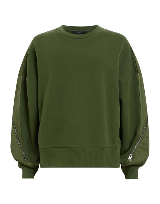 AllSaints – Peggy – Sweatshirt in Grün mit Reißverschluss