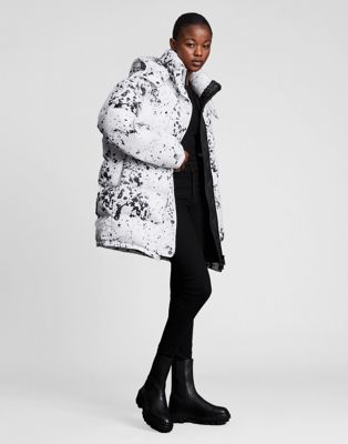 AllSaints pember padded jacket in black and white - ASOS Price Checker