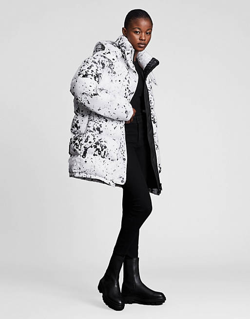 AllSaints pember padded jacket in black and white