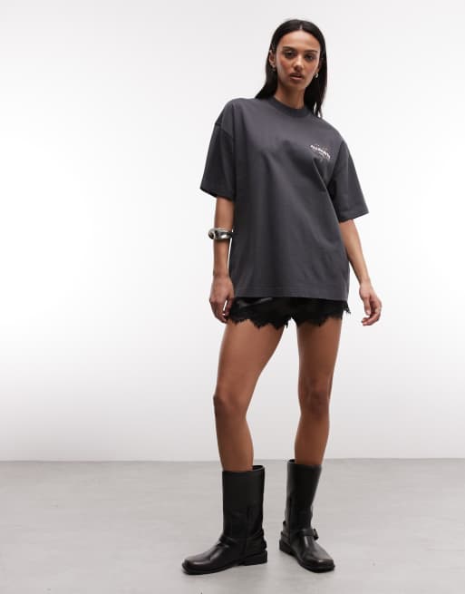 AllSaints Pentacle Etta short sleeve graphic logo t-shirt with back print in washed black, 3 of 4