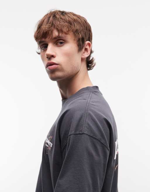 AllSaints Pentacle short sleeve embroidered graphic logo t-shirt with back print in washed black, 3 of 5