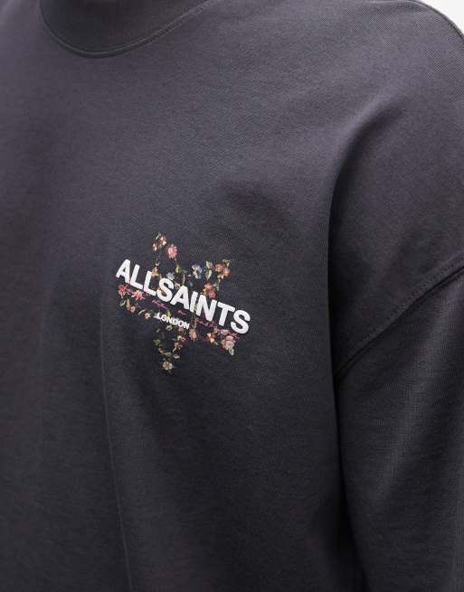 AllSaints Pentacle short sleeve embroidered graphic logo t-shirt with back print in washed black, 4 of 5